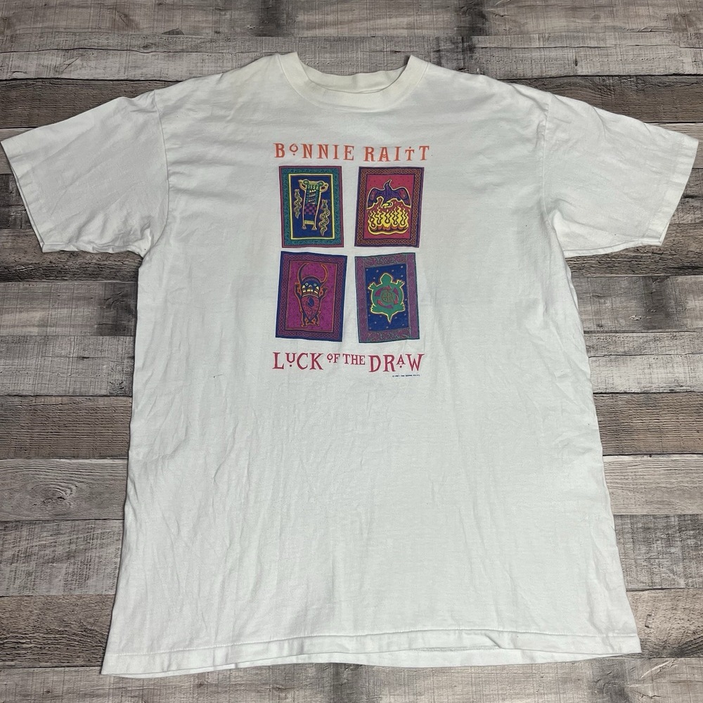 Bonnie Raitt Shirt Size XL White Vintage 90s Luck Of The Draw Band Tee
